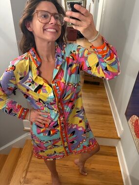 Vintage 60s 70s Suzy Perette New York Psychedelic Mod Shirt Dress